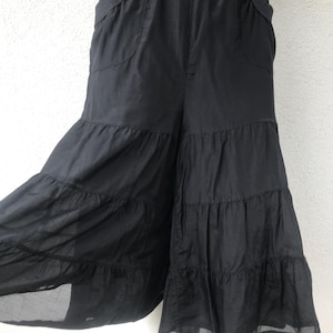 Vintage 90s Culotte Shorts Black Silk Cotton Blend Women&#39;s Shorts Skirt High Waist Pockets  Bermuda Shorts Ruffle Midi Culotte Size Small