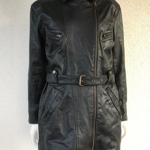 Veste en cuir noir vintage pour femme MAXIN POLARPELS NORWAY Veste en cuir véritable noir doux pour femme, col cranté, ceinturé manteau, petit moyen