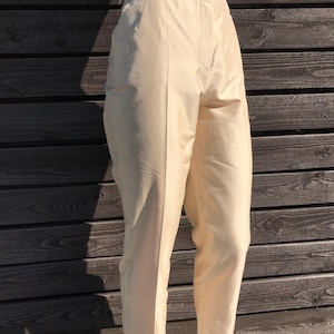 Vintage 90s Silk Cotton Blend High Waist Tapered Trousers Ornate Beige Cream Women’s Pants Elegant Fit for Everyday & Office Size Medium