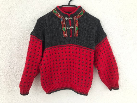 Vintage Red Children Sweater Girl's Sweater unise… - image 1