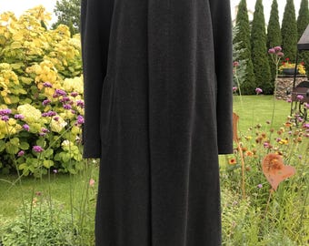 Vintage 80-tals mörkgrå svart ullkappa herr ull och kashmir lång minimalistisk Bugatti-överrock vinter preppy stil XXL/EU 56
