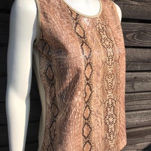 Vintage 90s Snakeskin Print Sequin Blouse Sleeveless Animal Print Shirt Latex Snake Print Python Pattern Effect y2k Stretchy Blouse Medium