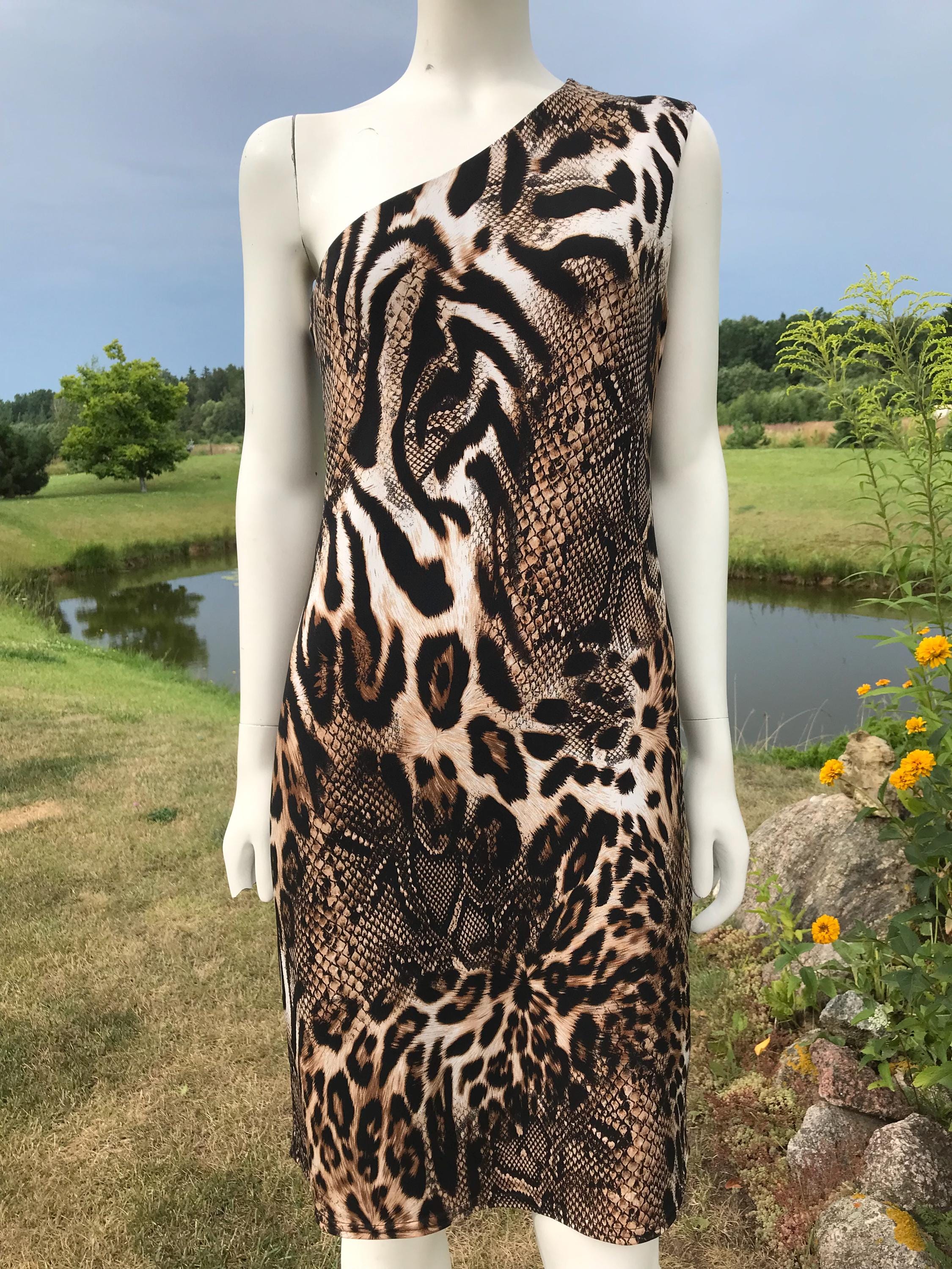 Vintage Joseph Ribkoff Animal Print One Shoulder Ruched