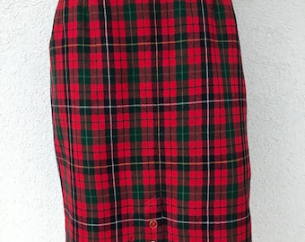 Vintage Hammer Schmidt Red Tartan Plaid Pure Wool Skirt Check Tartan Pencil Fitted Knee Length High Waist Red Pencil Midi Skirt Size Medium