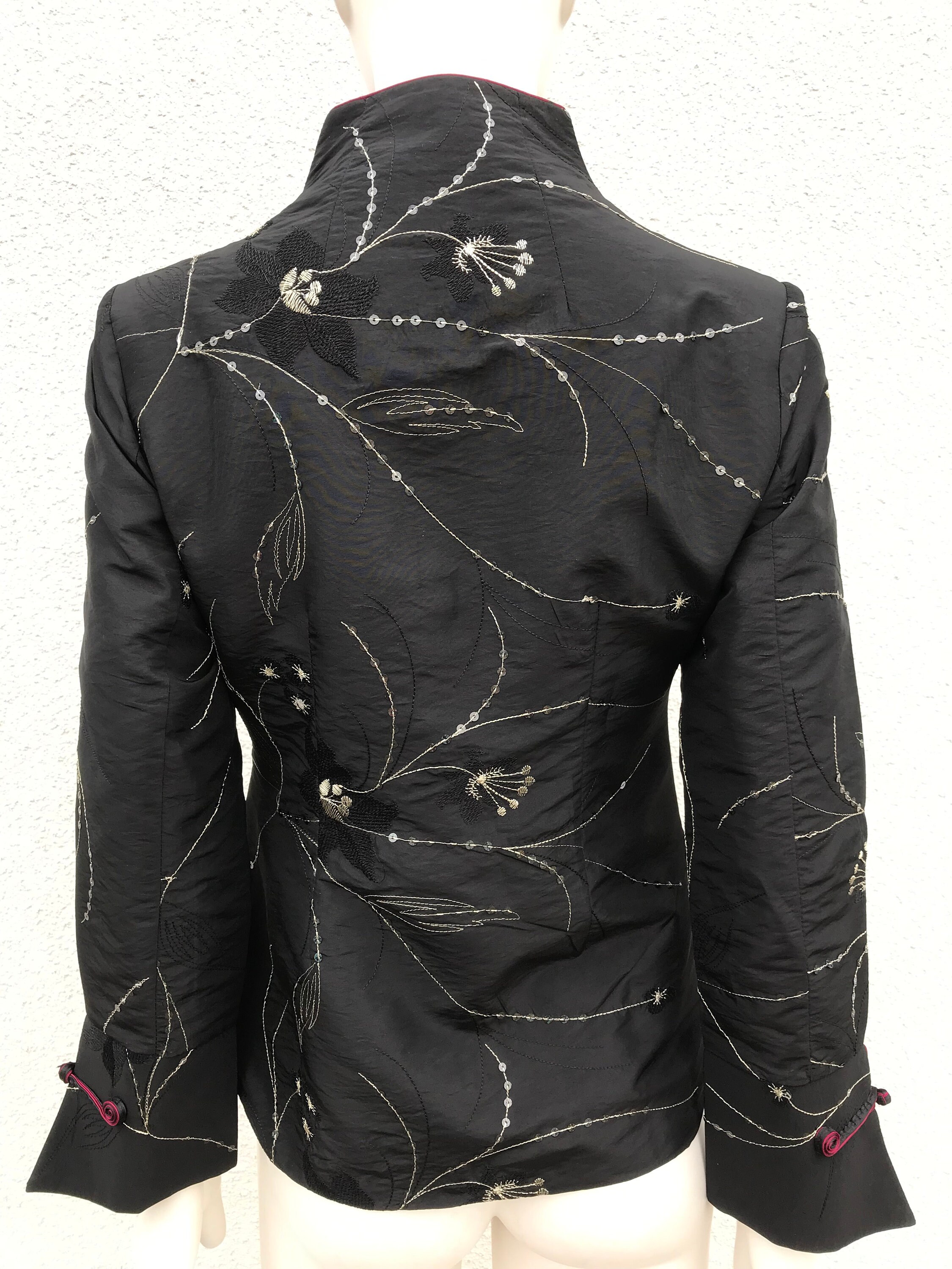 ジャケット・アウター Ethnic Embroided Design No Collar Jacket Vintage 80's IBE Collarless Jacket Size 8 Memphis Style