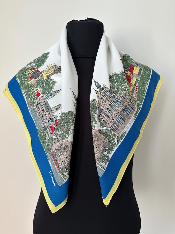 Vintage Belgium Tourist Souvenir Scarf Colorful Bandana Travel Diksmuide Retro Neckerchief Tourist Travel Scarf Map with Places For Tourists