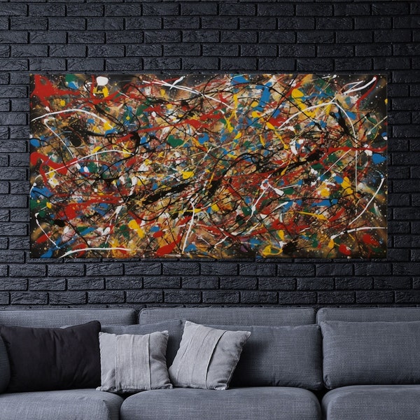 Jackson pollock Style Canvas Print Jackson Pollock Style Abstract Painting on Canvas, Drip Painting Home Decor Graffiti Art Hanging Artwork