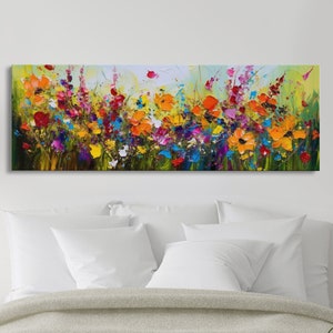 Panoramic Wildflowers Canvas Print, Beautiful Ultra-Wide Wall Art, Original Flower Painting, Floral Art, Botantical Wall Art, Oil Painting