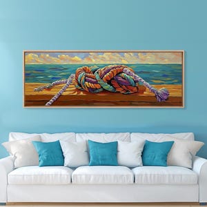 Coastal Rope, Nautical Vibe, Ocean Dock, Framed Canvas Print, beach house decor, cottage art, coastal wall art, nautical style