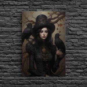 Witch and Ravens Framed Canvas: Gothic Halloween Art image 20