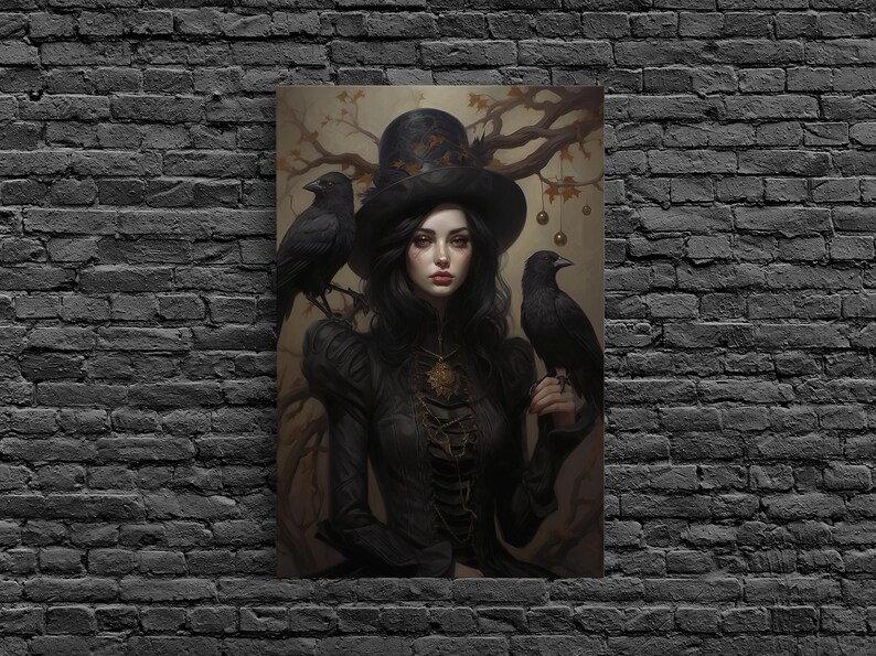 Witch and Ravens Framed Canvas: Gothic Halloween Art image 20