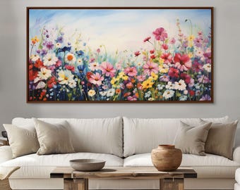Pansies Canvas Art: Spring Wildflower Meadow Landscape