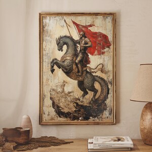 Saint George and the Dragon Battle Scene Framed Canvas Print | Renaissance Christian Art Painting, Vintage Religious Wall Art and Modern Ch image 19