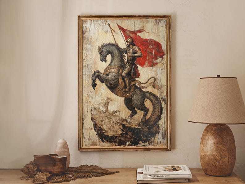 Saint George and the Dragon Battle Scene Framed Canvas Print | Renaissance Christian Art Painting, Vintage Religious Wall Art and Modern Ch image 19