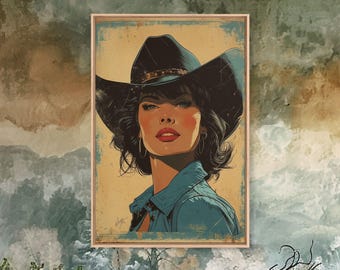 Retro Cowgirl Canvas Art: Mid-Century Western Poster