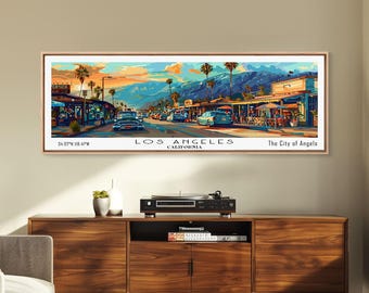 Los Angeles Panoramic Canvas Print: Mid-Century Modern Retro Wall Art