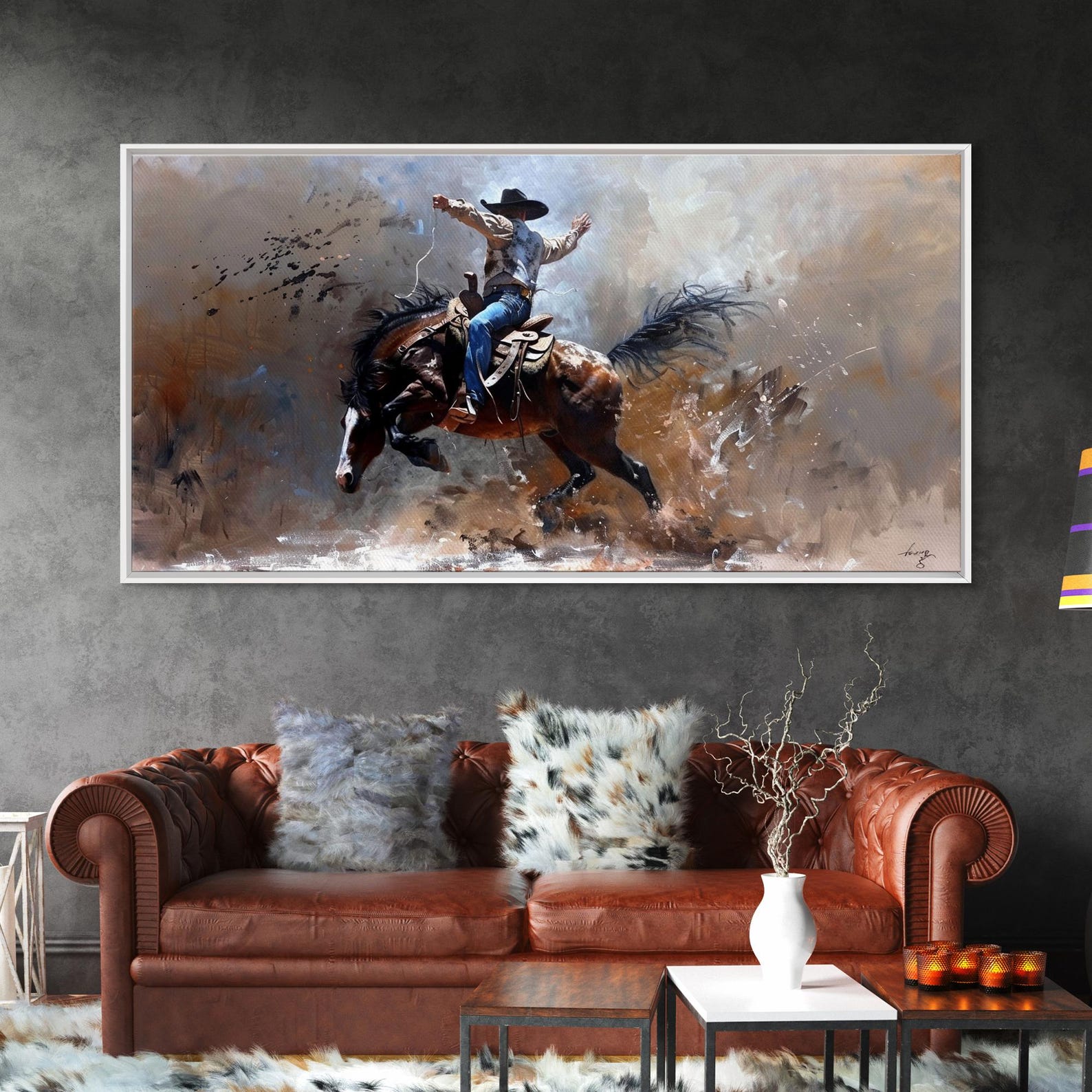Rodeo Cowboy Canvas Print: Bucking Horse Western Wall Art - Etsy