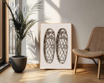 Vintage Snow Shoes Canvas Print: Rustic Christmas Wall Art