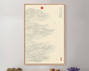 Japanese Wabi Sabi Wall Ripple Wall Art, Framed and Printed Canvas Art, Wave Art, Japanese Inspired Wall Art, Minimalist Wall Art
