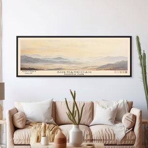 Shenandoah National Park Panoramic Virginia Travel Art, National Park Print, Minimalist Travel Art, Subdued Watercolor Painting Panoramic