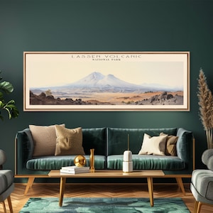 Lassen Volcanic National Park Panoramic Travel Art, National Park Print, Minimalist Travel Art, Subdued Watercolor Painting Panoramic