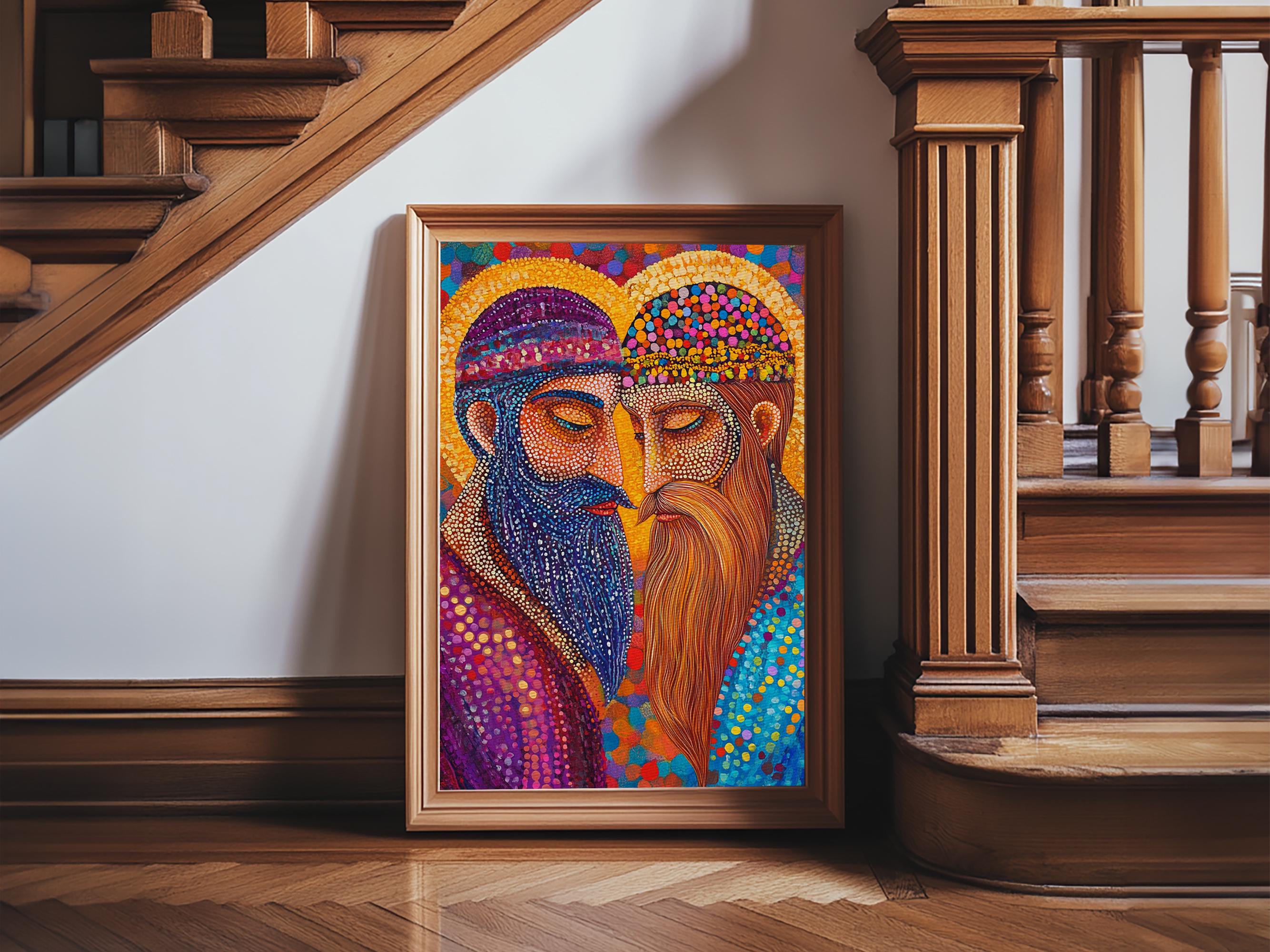 Abraham and Melchizedek Abstract Mosaic Framed Canvas Print