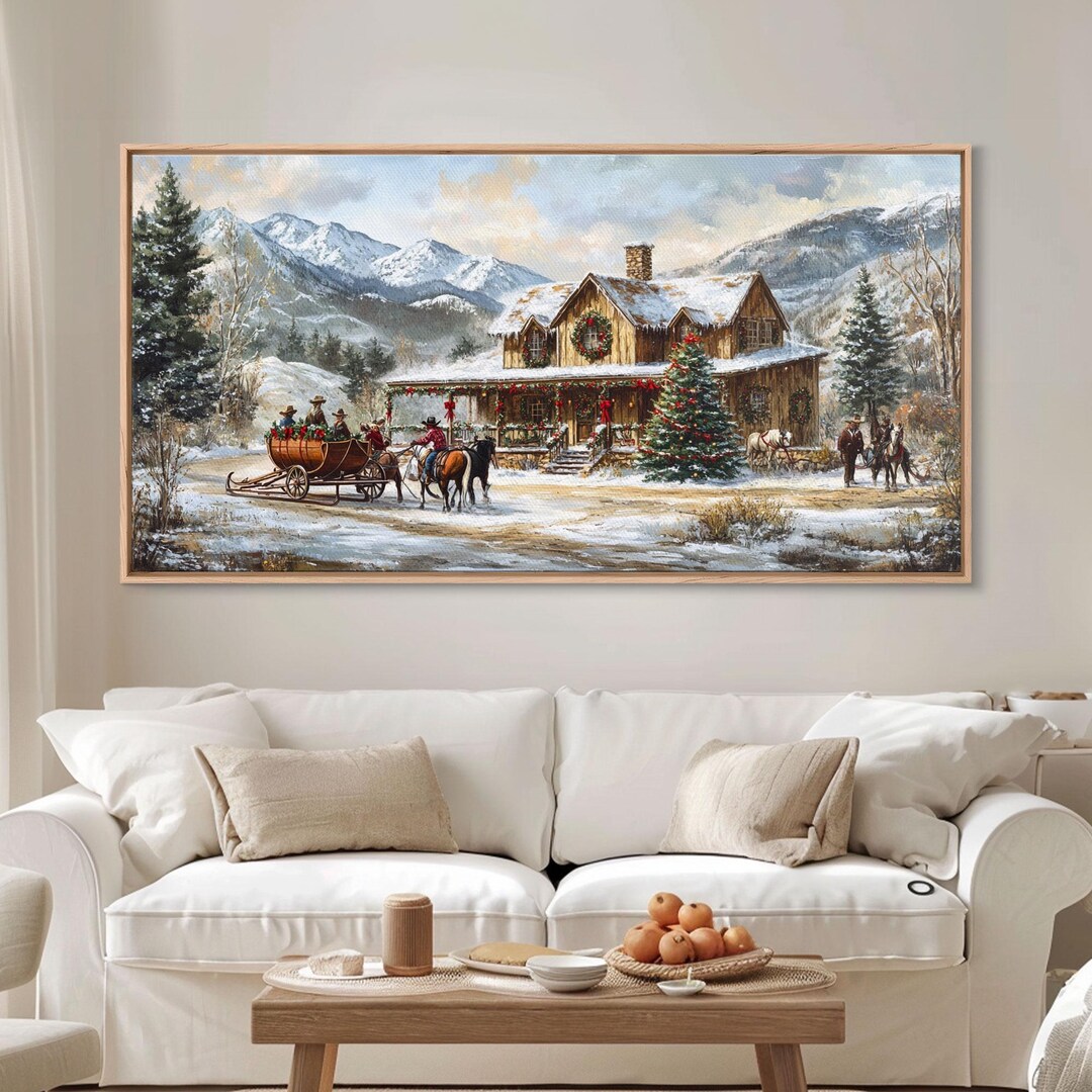 Rustic Log Cabin Christmas Canvas Print: Vintage Winter Scene - Etsy