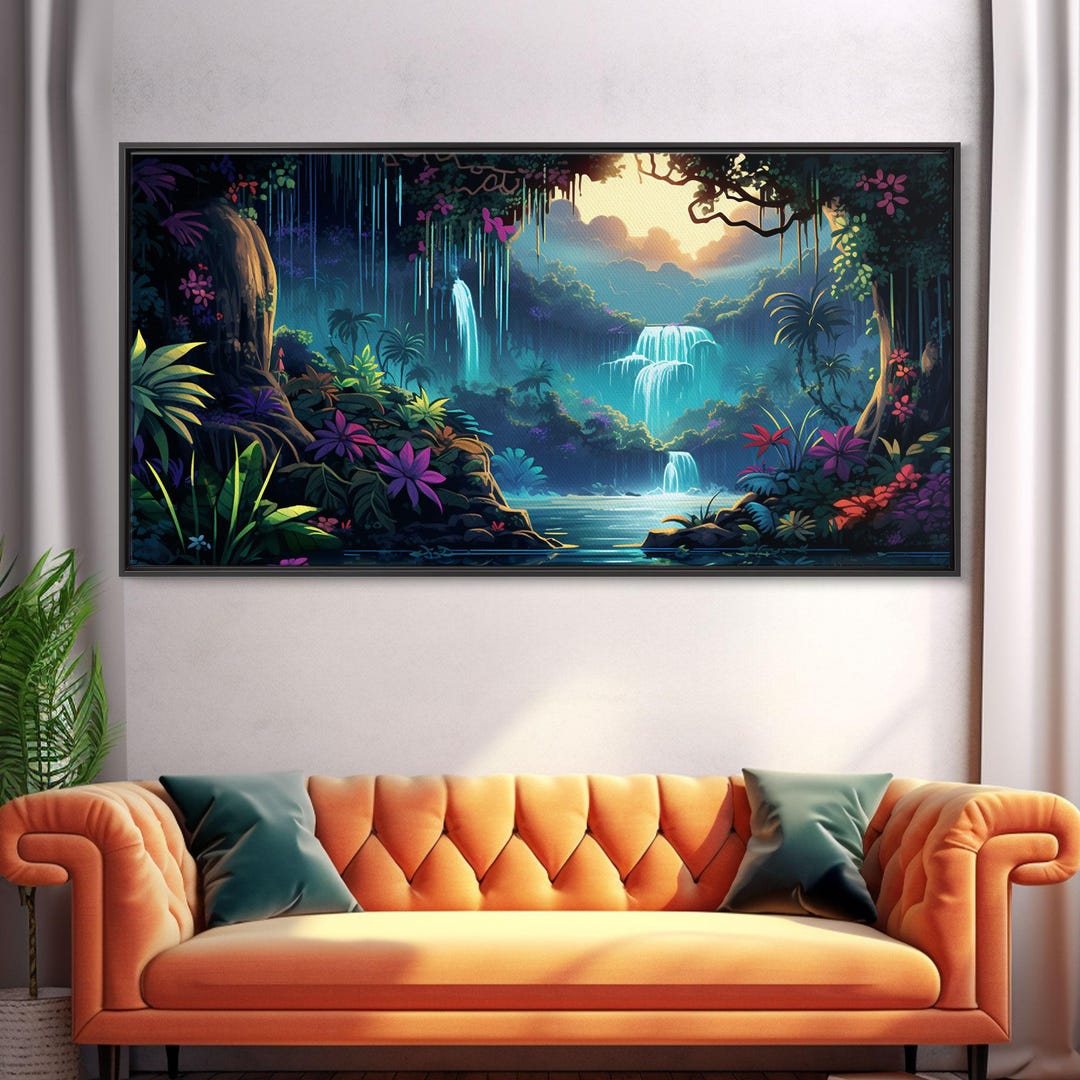 Fantasy Forest Waterfall Canvas Art: Panoramic Landscape Print - Etsy