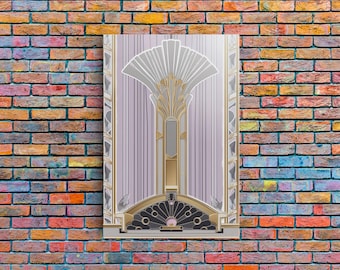 Art Deco Framed Canvas Print: Gold & Pastel Mid-Century Modern Wall Art