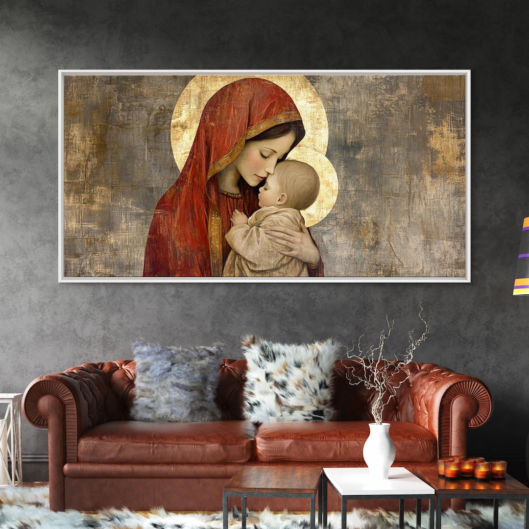 Mary Nursing the Christ Child Madonna and Child - Art Deco Style Framed ...