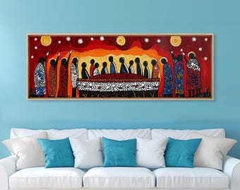 Epitaphios Entombment Procession Byzantine Style | Abstract Modern Christian Art Painting Framed Canvas Print, Large Christian Wall Art
