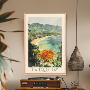 Hanalei Bay Hawaii Watercolor Art Print: Beach House Decor