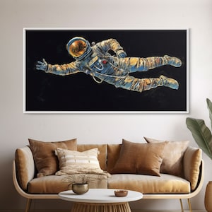 Astronaut Wall Decor, Space Suit Wall Art, Minimalist Wall Art, Panoramic Wall Decor, Canvas Print, Wall Art, Framed Canvas Art