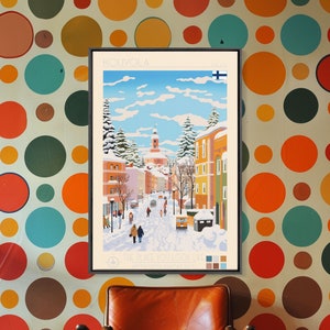 Kouvola Finland Travel Poster Framed Canvas Print, Midcentury Modern Art, Pop Art Wall Decor, Home Decor, Vacation Gift, Office Art