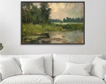 Vintage Landscape Art Print: Framed Fall Painting