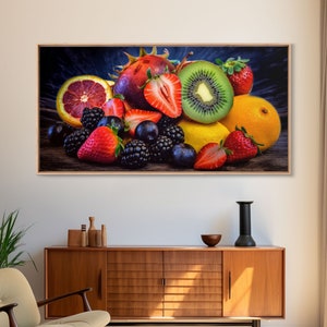 Fruits Wall Art, Food Art, Berries, Kiwi, Orange, Kitchen Wall Decor, Panoramic Wall Decor, Canvas Print, Wall Art, Framed Canvas Art