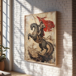 Saint George and the Dragon Battle Scene Framed Canvas Print | Renaissance Christian Art Painting, Vintage Religious Wall Art and Modern Ch image 16