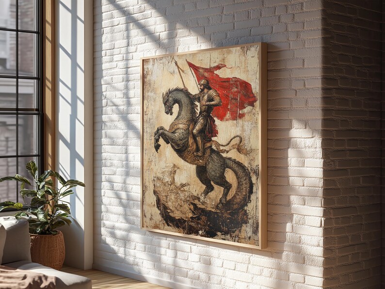 Saint George and the Dragon Battle Scene Framed Canvas Print | Renaissance Christian Art Painting, Vintage Religious Wall Art and Modern Ch image 16