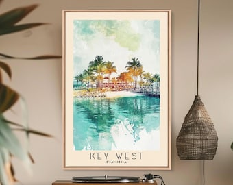 Key West Florida Watercolor Print: Beach Wall Art