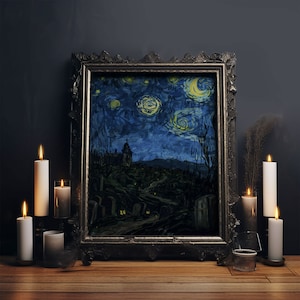 Gothic Graveyard Framed Canvas Print, Halloween Wall Art, Haunted Cemetery Art, Spooky Night Decor, Halloween Home Decor, Horror Art