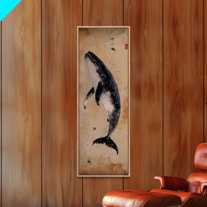 Sepia-Toned Humpback Whale Art with Vintage Nautical Charm Elegant Framed Canvas Print for Coastal or Rustic Ocean-Inspired Wall Decor