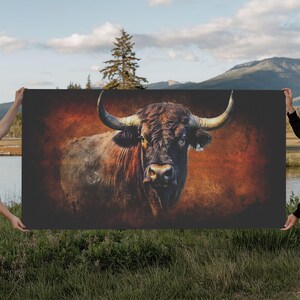 Bull Wall Decor, Animal Wall Art, Western Wall Art, Nature Wall Decor, Panoramic Wall Decor, Canvas Print, Wall Art, Framed Canvas Art