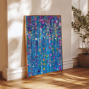 Wildflower Canvas Print: Bright Blue Floral Painting, Girls Room Decor