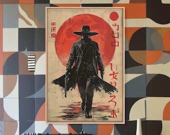 Japanese Gunslinger Canvas Art: Noir Cowboy Film Poster