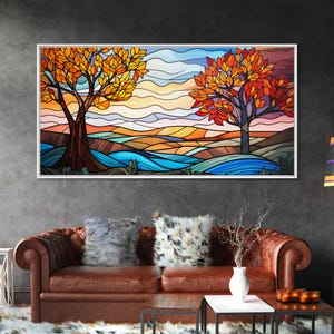 Stained Glass Trees Canvas Print: Abstract Panoramic Wall Art