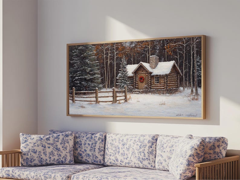 Snowy Log Cabin Framed Canvas Print: Rustic Winter Wonderland Art - Etsy