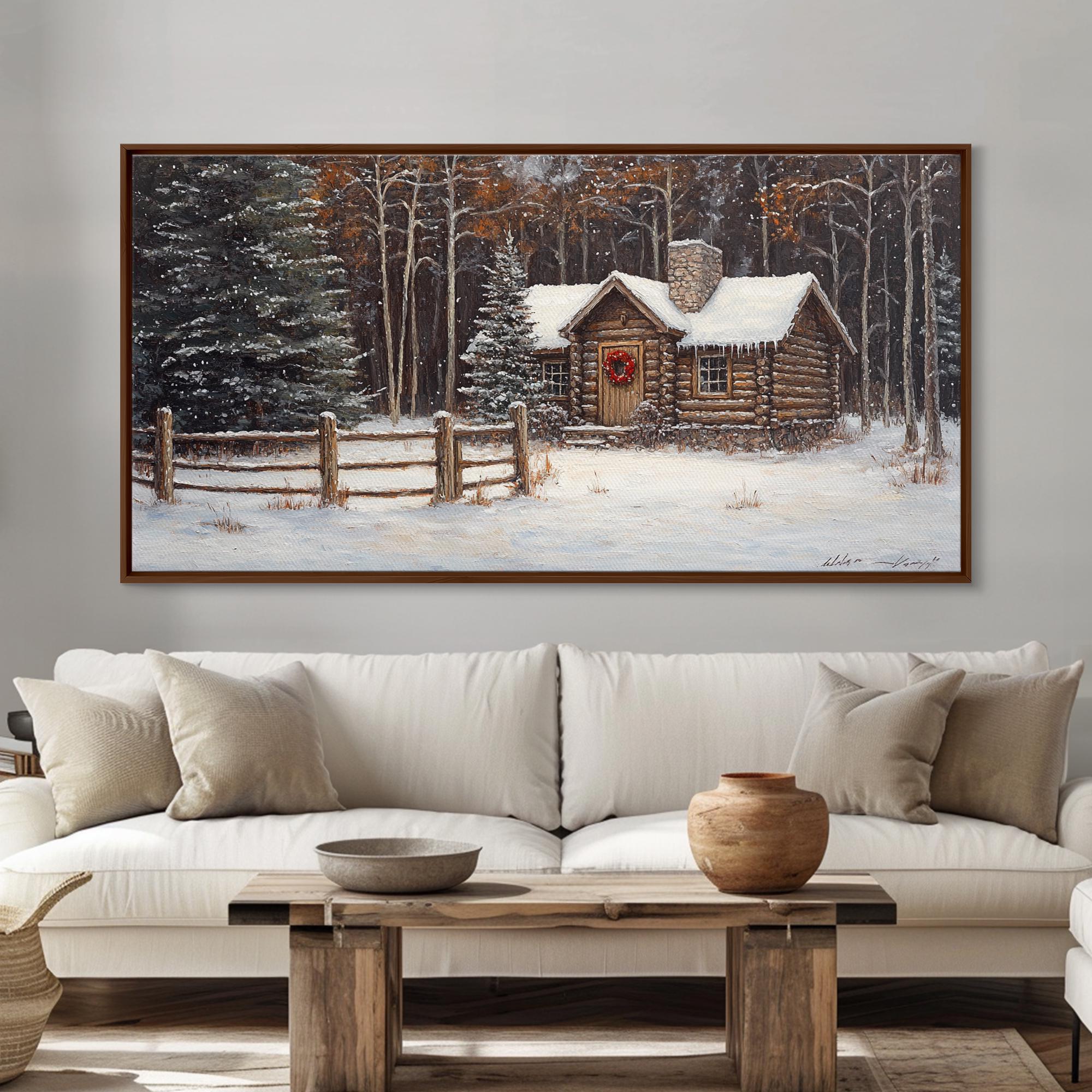 Snowy Log Cabin Framed Canvas Print: Rustic Winter Wonderland Art - Etsy