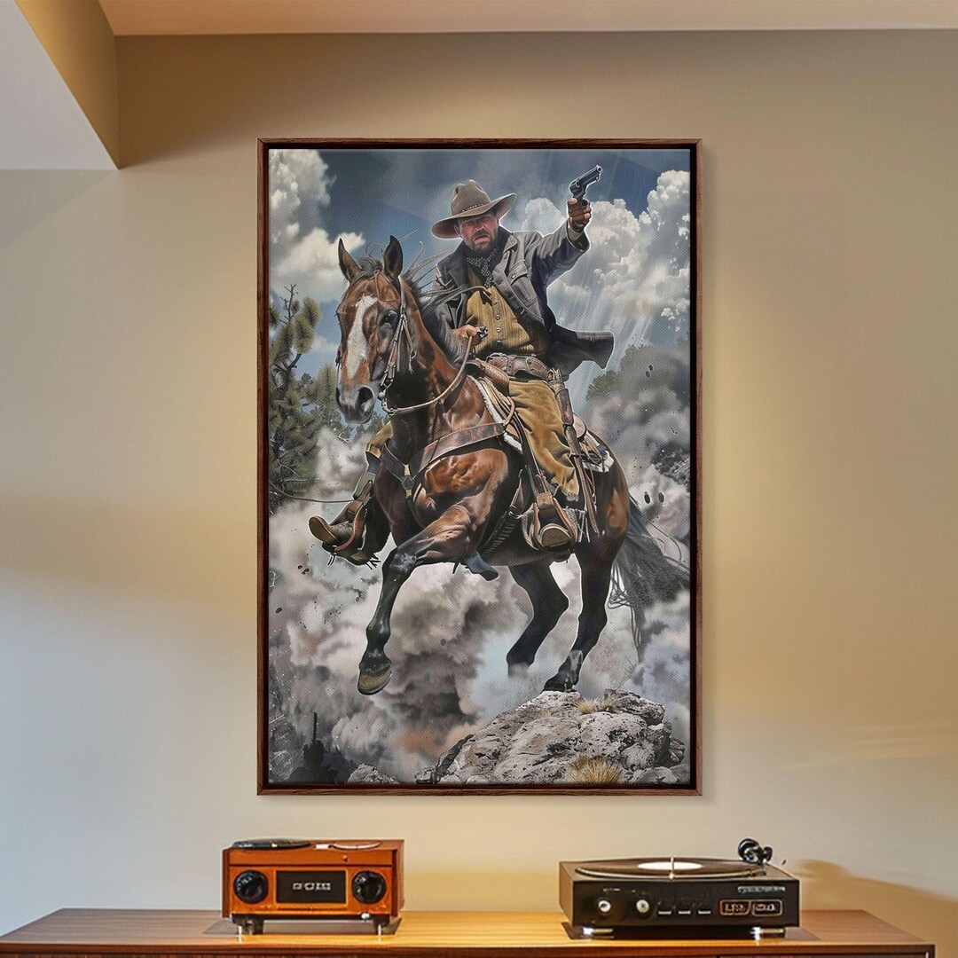 Cowboy Riding Horse Framed Canvas Print: Western Home Decor - Etsy
