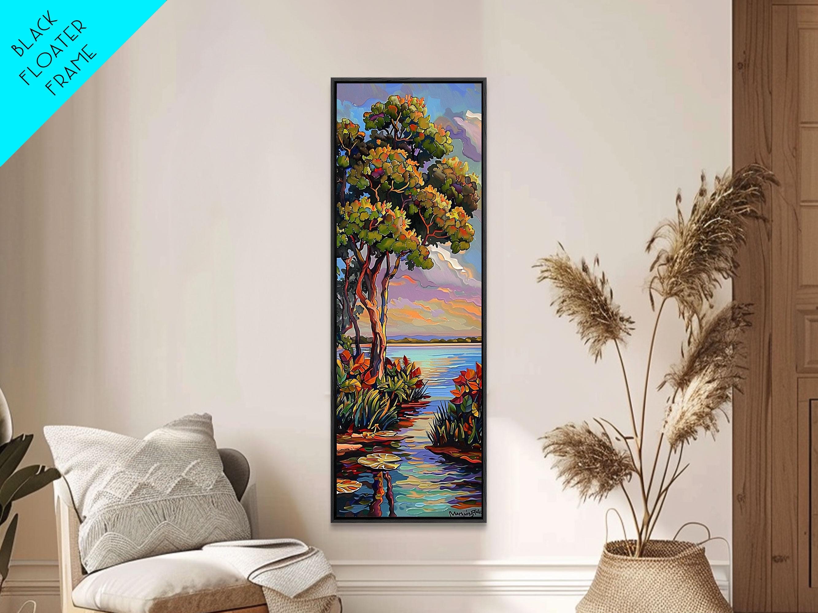 Printed Water Landscape Canvas Painting Framed, Coastal Painting for Beach House, Tall and Narrow Living Room Art Print, Contemporary Art