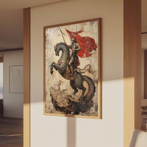 Saint George and the Dragon Battle Scene Framed Canvas Print | Renaissance Christian Art Painting, Vintage Religious Wall Art and Modern Ch image 3